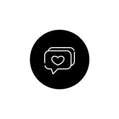 Love chat icon in black round style. Love and affection icon
