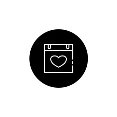 Dating calendar icon in black round style. Love and affection icon