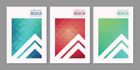Geometric cover book templates, blue, green and red A4 layouts