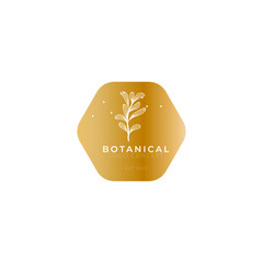 Vintage style badge hand drawn botanical minimal line art logo