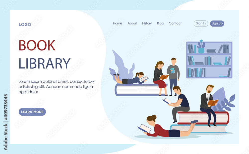 Poster vector illustration of book library advert concept in cartoon flat style. website or webpage layout 