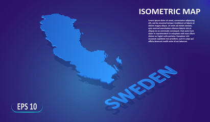 Fototapeta premium Isometric map of Sweden. Map of the European country on blue background. Modern isometric 3d location map with place for text or description. 3D concept for infographic. Vector illustration.