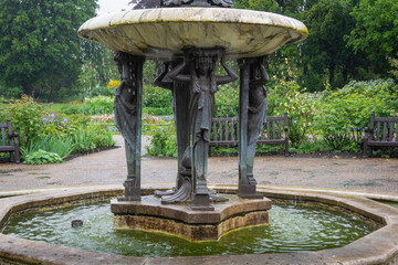 Detail of Diana the Huntress, Greek Goddess water fountain in Hyde Park, London, UK