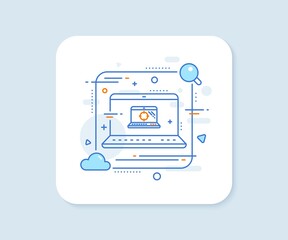 Seo laptop line icon. Abstract vector button. Search engine optimization sign. Aim target symbol. Seo laptop line icon. Laptop concept badge. Vector