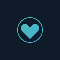 Heart Icon Vector in circle. Perfect Love symbol. Valentine's Day sign, emblem. Stock Vector illustration isolated on dark background.