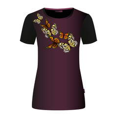 Butterflies on the shirt. T-shirt print. Vector illustration