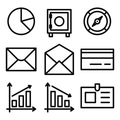 Set of cash, business, future and online, website related icons on white background, thin line, outline EPS Vector