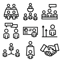 Set of online business meeting cash, business, future and online, website related icons on white background, thin line, outline EPS Vector