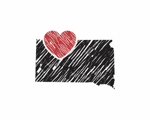 Hand Drawing South Dakota Map And Heart Logo Vector 001
