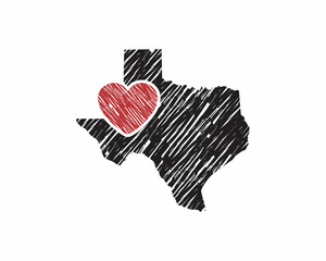 Hand Drawing Texas Map And Heart Logo Vector 001