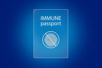 Abstract Immune passport on a blue background. Passport of vaccination. A document on immunity to dangerous diseases. A blue-and-white drawing on the topic of immunization.