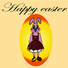 holiday easter, happy easter, greetings on easter, bunny girl,, egg, in a dress, socks, sneakers, illustration for a poster, illustration for a website, illustration for instagram, illustration for pr
