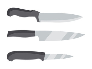 Kitchen knives set isolated on white background. Vector illustration.
