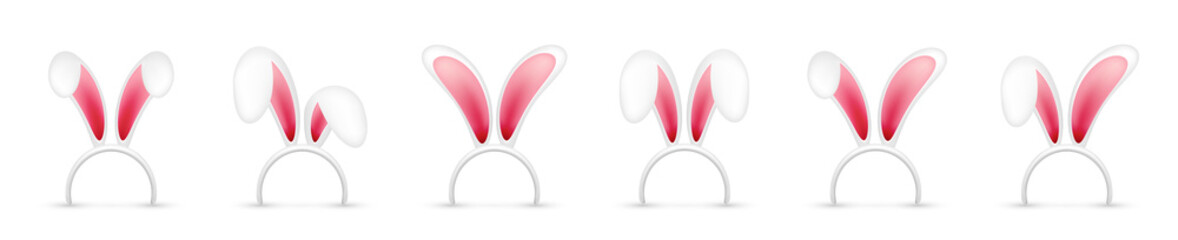 Easter bunny ears collection isolated on white background. Pink and white rabbit mask. Spring seasonal cute hat. Vector illustration.
