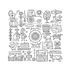 Organic Farm Background For your Design. Harvest Festival. Agriculture collection. Organic farming eco concept. Fresh products, locally grown and organic food. Farmer's Market.
