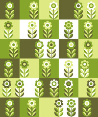 Seamless flowers pattern. Scandinavian style. Pastel colors. Olive color. Green. White. Vintage. Template for wrapping paper. Wallpapers. Modern fabrics. Fashion trends.