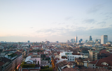 Fototapeta na wymiar Rare aerial view of Milan, Italy