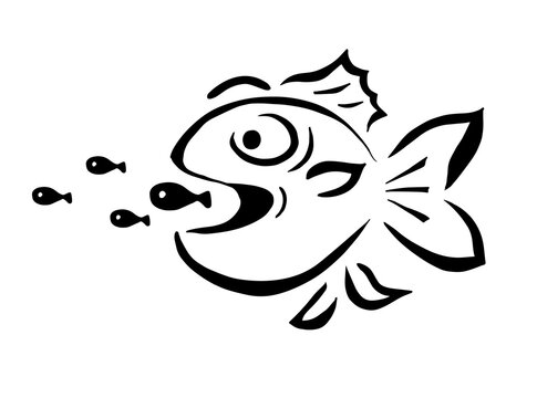 Predator eats predator. Hungry evil fish. big fish eat small fish. Vector illustration.