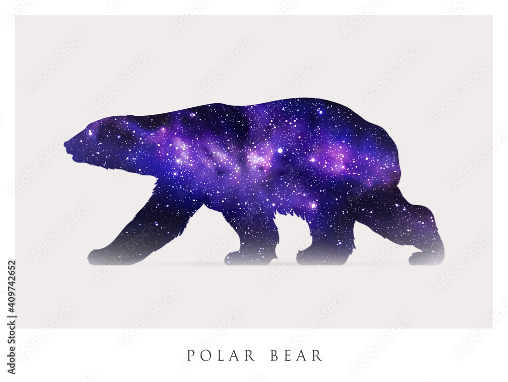 Sticker bear silhouette. abstract animal shape. night starry sky