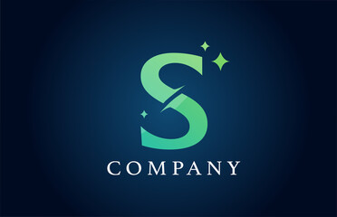 Obraz premium S blue green gradient alphabet letter logo for business. Creative corporate identity and lettering. Company design branding with stars