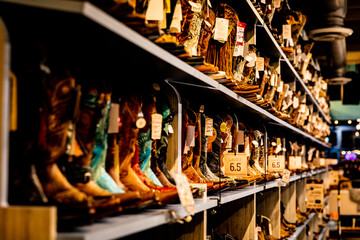 Cowboy Boots Fill The Shelves - obrazy, fototapety, plakaty
