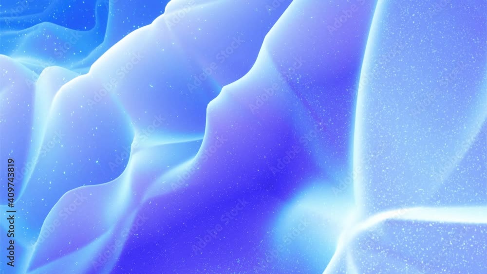 Poster beautiful abstract 3d surface with glitter sparkles, abstract 3d waves run on surface in loop. blue 