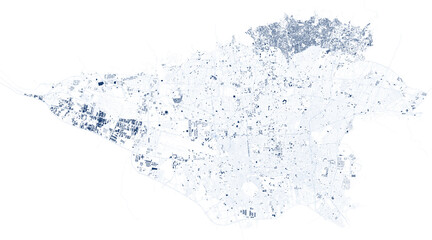 Satellite map of Tehran, Iran, city streets. Street map, city center. Buildings