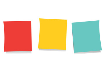 Set of multi-colored sheets of paper. three stickers. Vector illustration. A sticker to remind you of your thoughts or ideas.