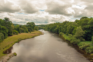 Fototapeta na wymiar River Wye and the Wye valley near Builth Wells, Wales.