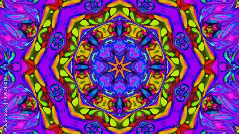 Poster stylish 3d looped abstract bg with wavy structure. liquid symmetrical iridescent pattern like kaleid
