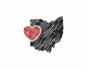 Fotobehang Hand Drawing Ohio Map And Heart Logo Vector 001  © mrlover
