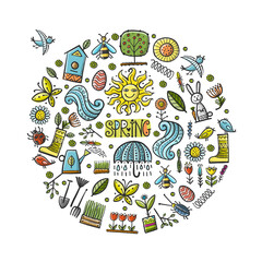 Naklejka premium Spring time background. Gardening Frame Design. Happy Easter Art.