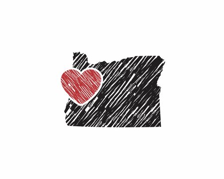Hand Drawing Oregon Map And Heart Logo Vector 001	