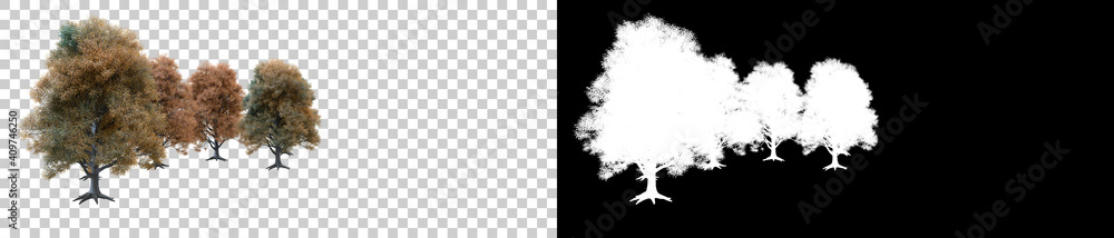 Poster autumn forest scene with cgi trees. 3d rendering - illustration
