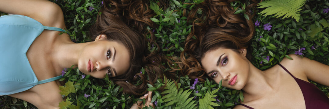 Fashion Portrait Photo of Two Women on Nature