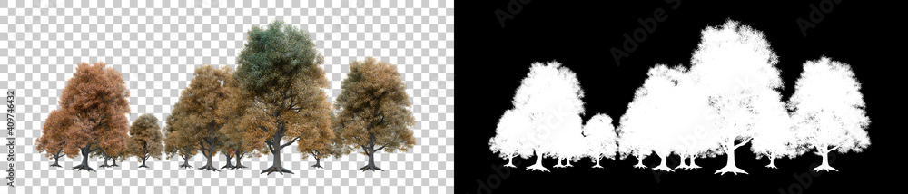 Aufkleber autumn forest scene with cgi trees. 3d rendering - illustration