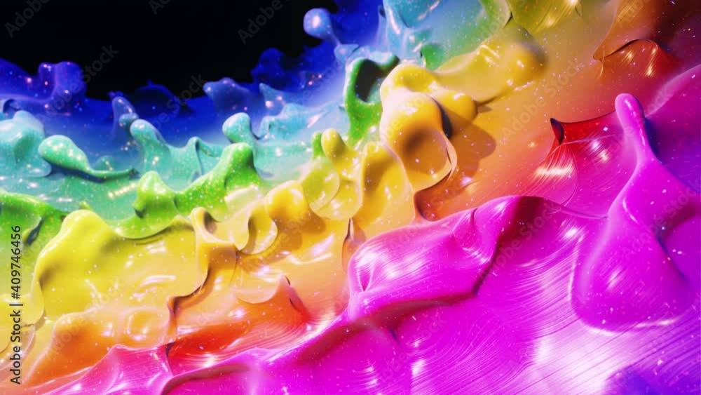 Poster smooth abstract animation of liquid gradient rainbow color in 4k. bright glossy paint surface as abs