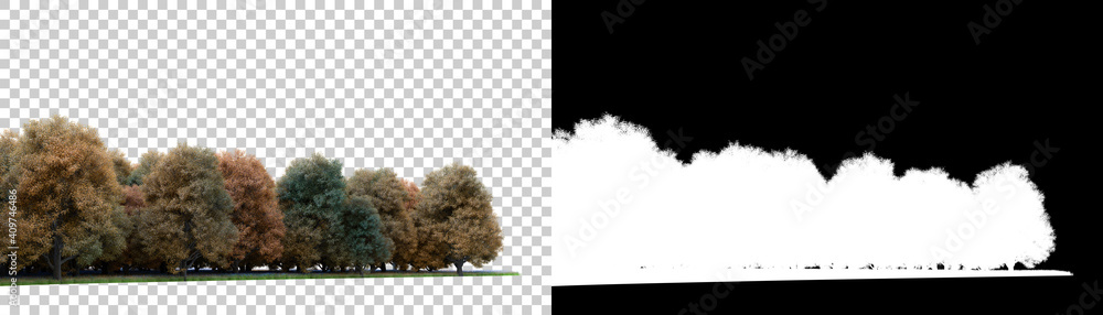 Aufkleber autumn forest scene with cgi trees. 3d rendering - illustration