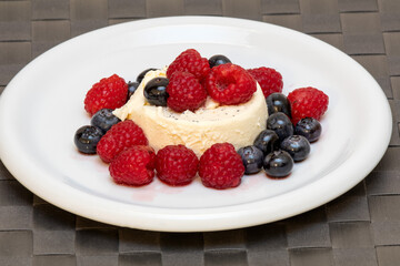Panna Cotta with raspberry and blueberry