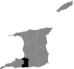 Black location map of Trinbagonian Penal–Debe region inside gray map of Trinidad and Tobago