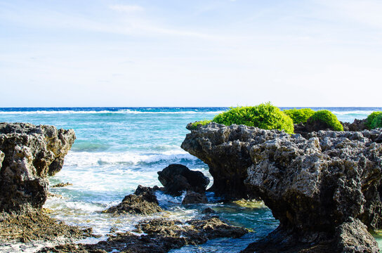 rocky entrance to the sea at Tarague Beach, Guam