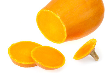 Ripe orange butternut squash, chopped. Studio Photo