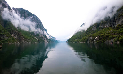 Naklejka na ściany i meble Lysefjord in the mist