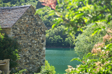 Lanuza town, an old village on the banks of the Gallego river, located in Hueca, Aragon, Spain.