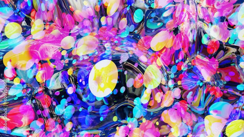 Poster abstract looped background of shiny glossy surface like wavy transparent liquid with rainbow color c