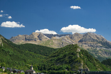 view of mountains in the Aragonese Pyrenees, in the province of Huesca, Spain.