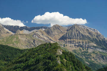 view of mountains in the Aragonese Pyrenees, in the province of Huesca, Spain.