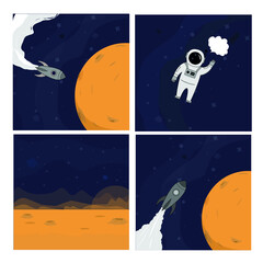 Cosmos concept illustrations. Space, rocket, planet, cosmonaut  
