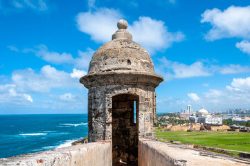 Fototapeta na wymiar Castillo De San Cristobal Watch Tower, Old San Juan, Puerto Rico