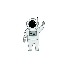 Cute Cosmonaut waving hands, salute, character, logo, icon design 